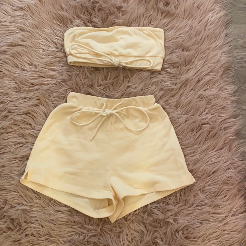 Princess Polly cream tube top and short set